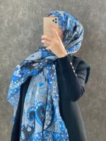 Etro Etnik Desen Pamuk Soft Şal 38630 - Mavi