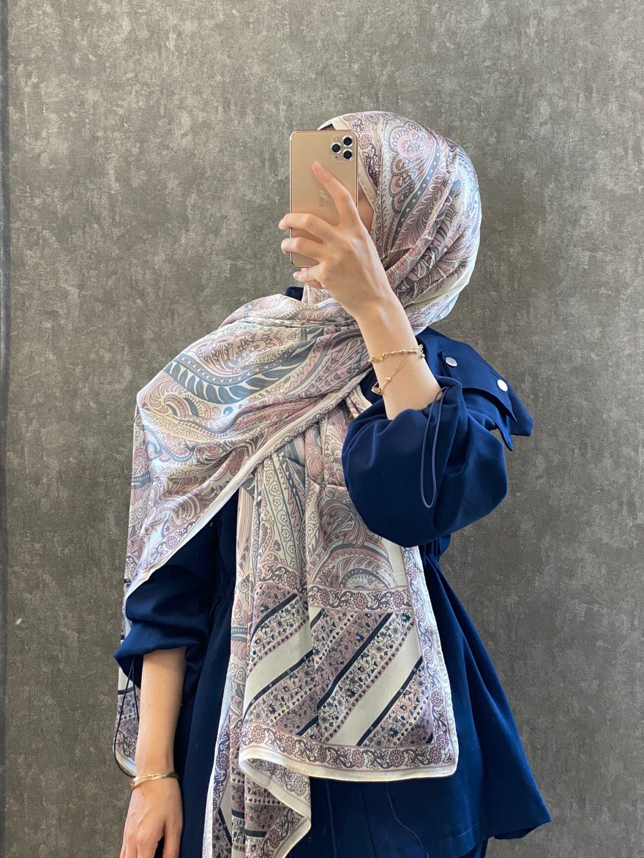 İTHAL ETRO DESEN NEW VUAL İPEK ŞAL 44344 -Pudra pembe - Görsel 2