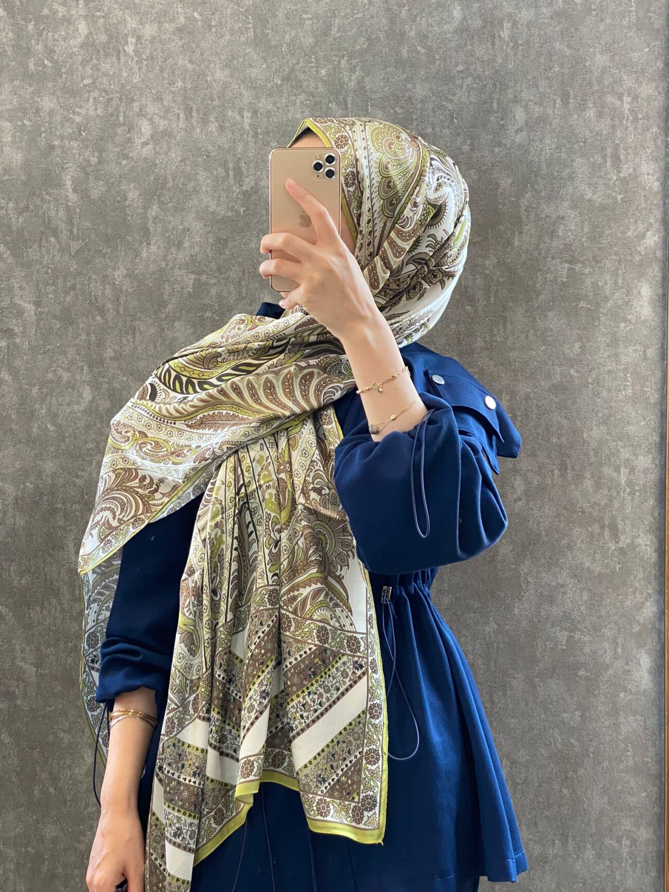 İTHAL ETRO DESEN NEW VUAL İPEK ŞAL 44344 -Yağ yeşili - Görsel 2