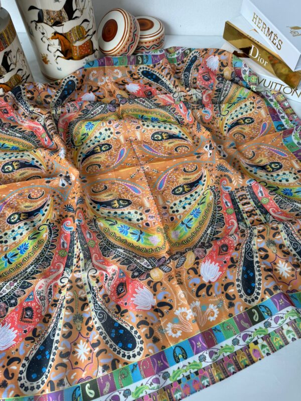 Etro Desen Pamuk Soft Eşarp -turuncu/yeşil
