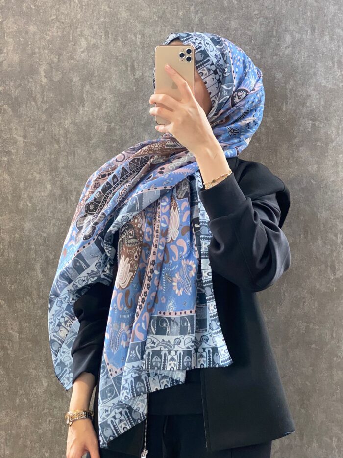 Etro Etnik Desen Pamuk Soft Şal -852085-mavi - Görsel 2