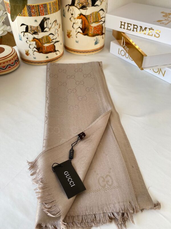 İthal Gucci Çift Taraflı Pamuk Yün İpek Şal 544330 – cappuccino