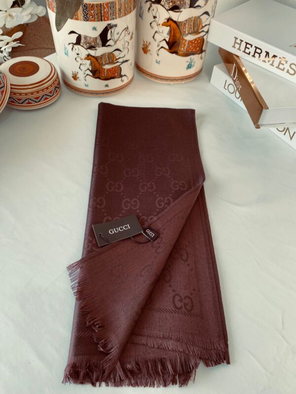 İthal Gucci Çift Taraflı Pamuk Yün İpek Şal 544330 – Acı Kahve
