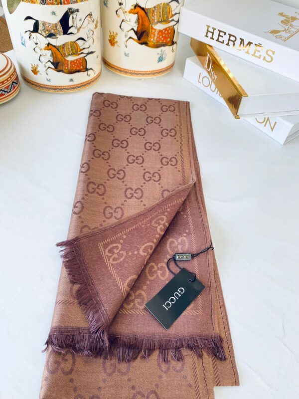 İthal Gucci Çift Taraflı Pamuk Yün İpek Şal 544330 – Kahve
