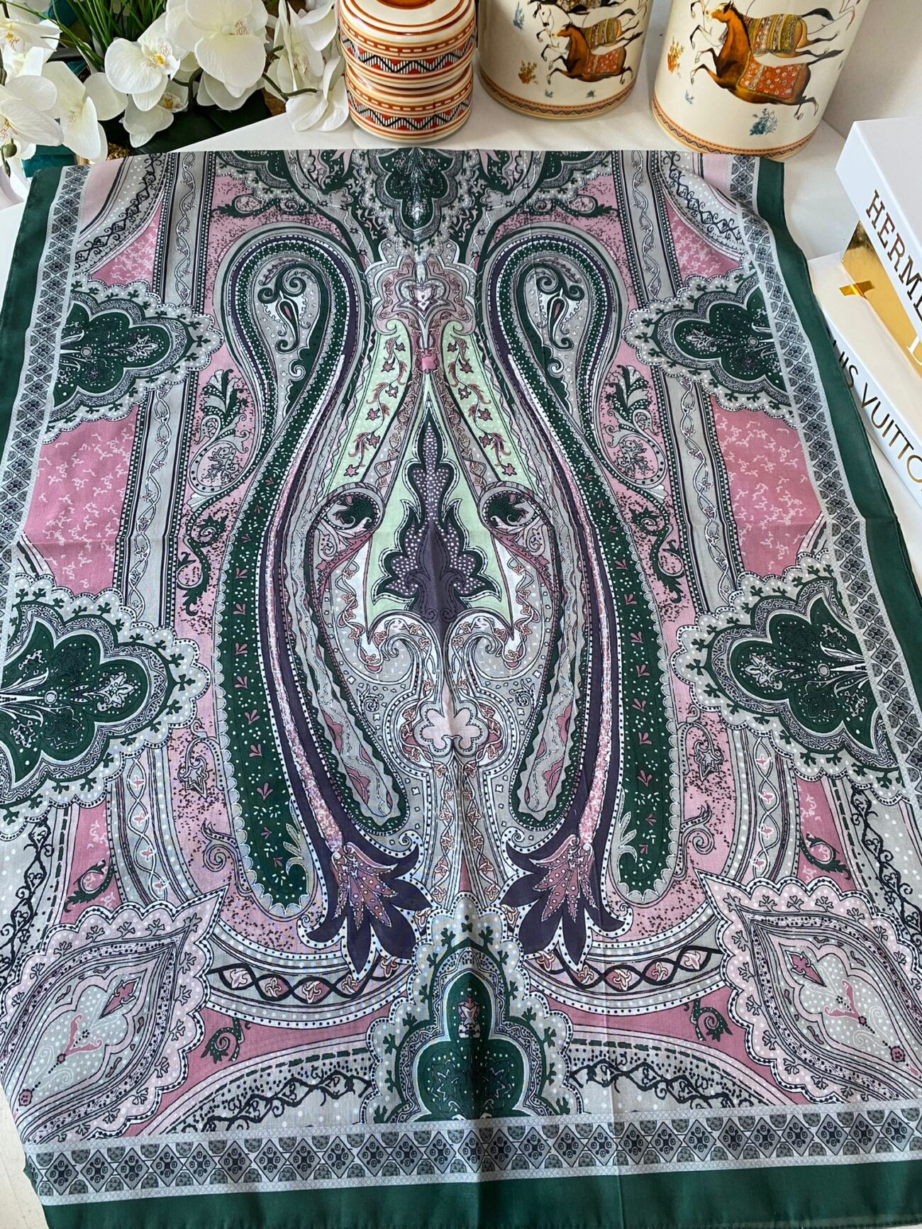 Etnik desen pamuk soft şal-321654 YEŞİL/PEMBE