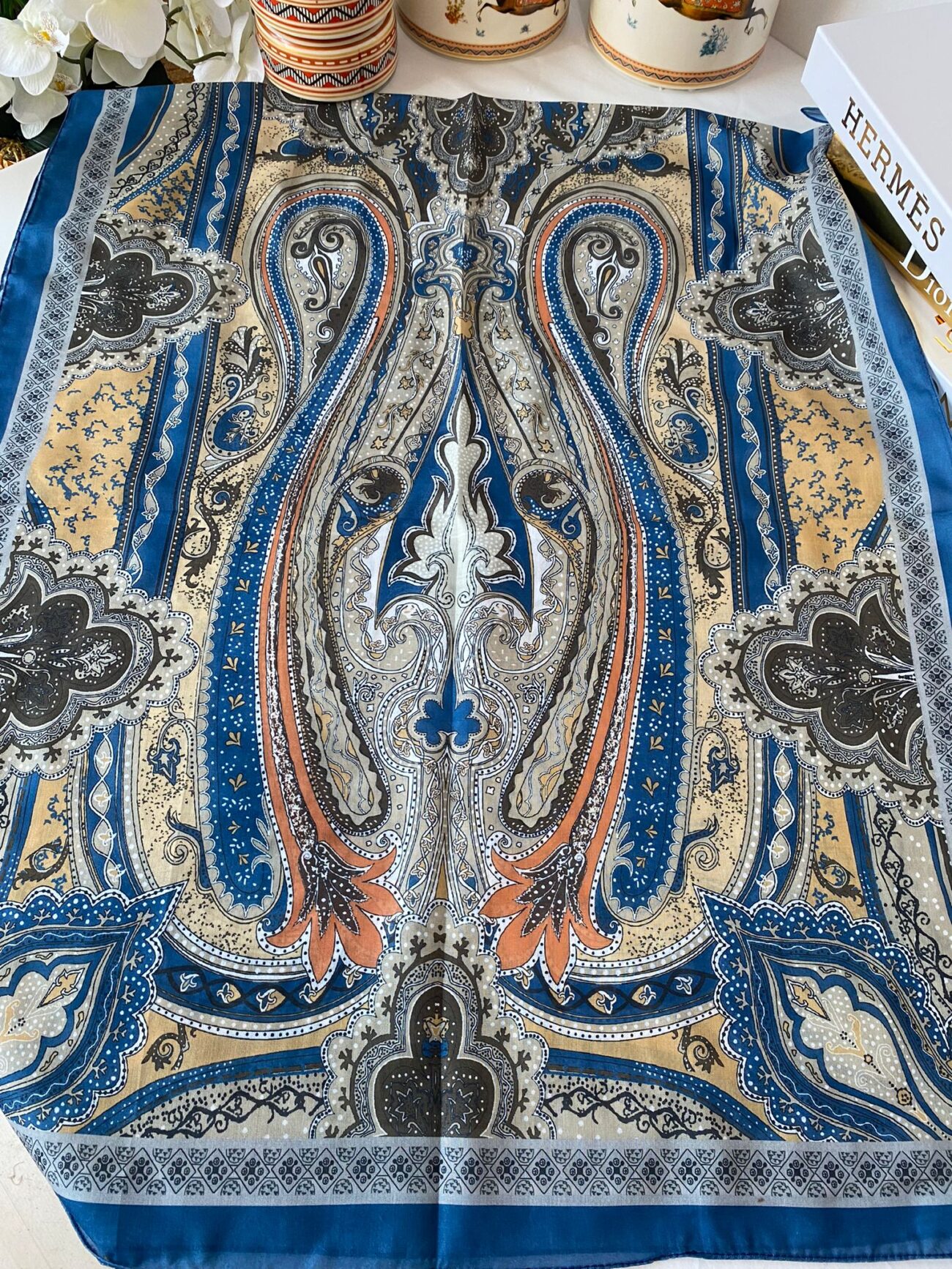 Etnik desen pamuk soft şal-321654 LACİVERT/KREM