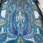 Etnik desen pamuk soft şal-321654  PETROL MAVİ/BEYAZ