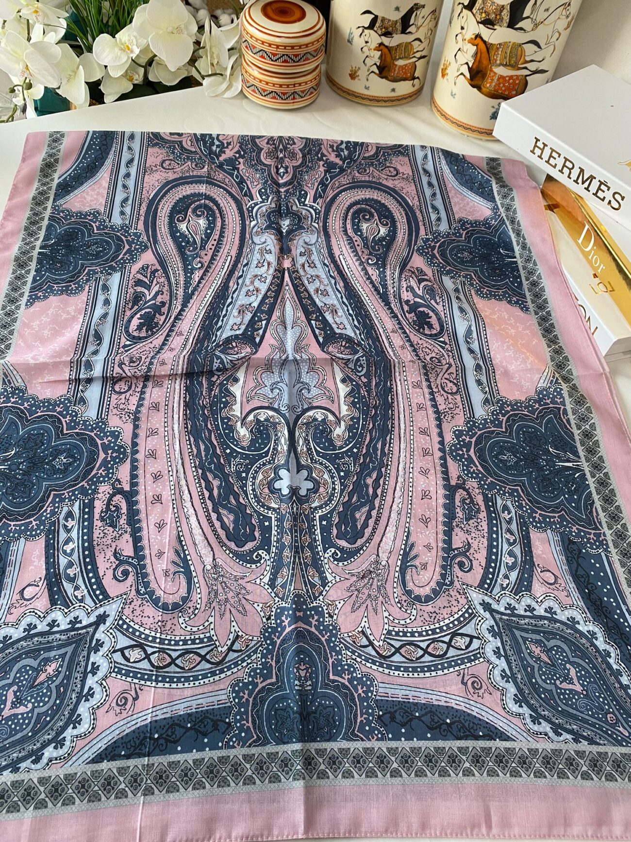 Etnik desen pamuk soft şal-321654 PUDRA PEMBE/GRİ