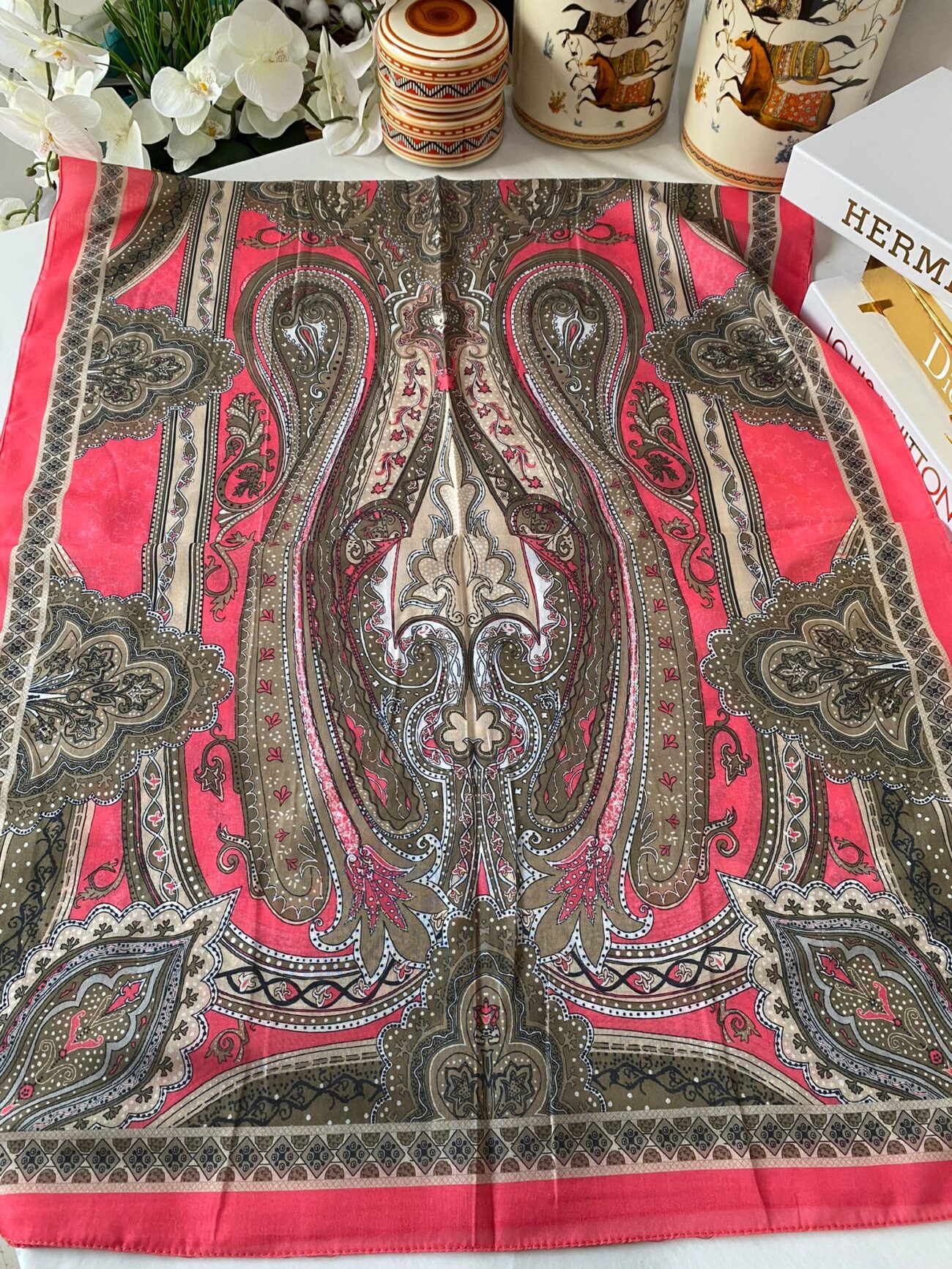 Etnik desen pamuk soft şal-321654 NARÇİÇEĞİ/KAHVE