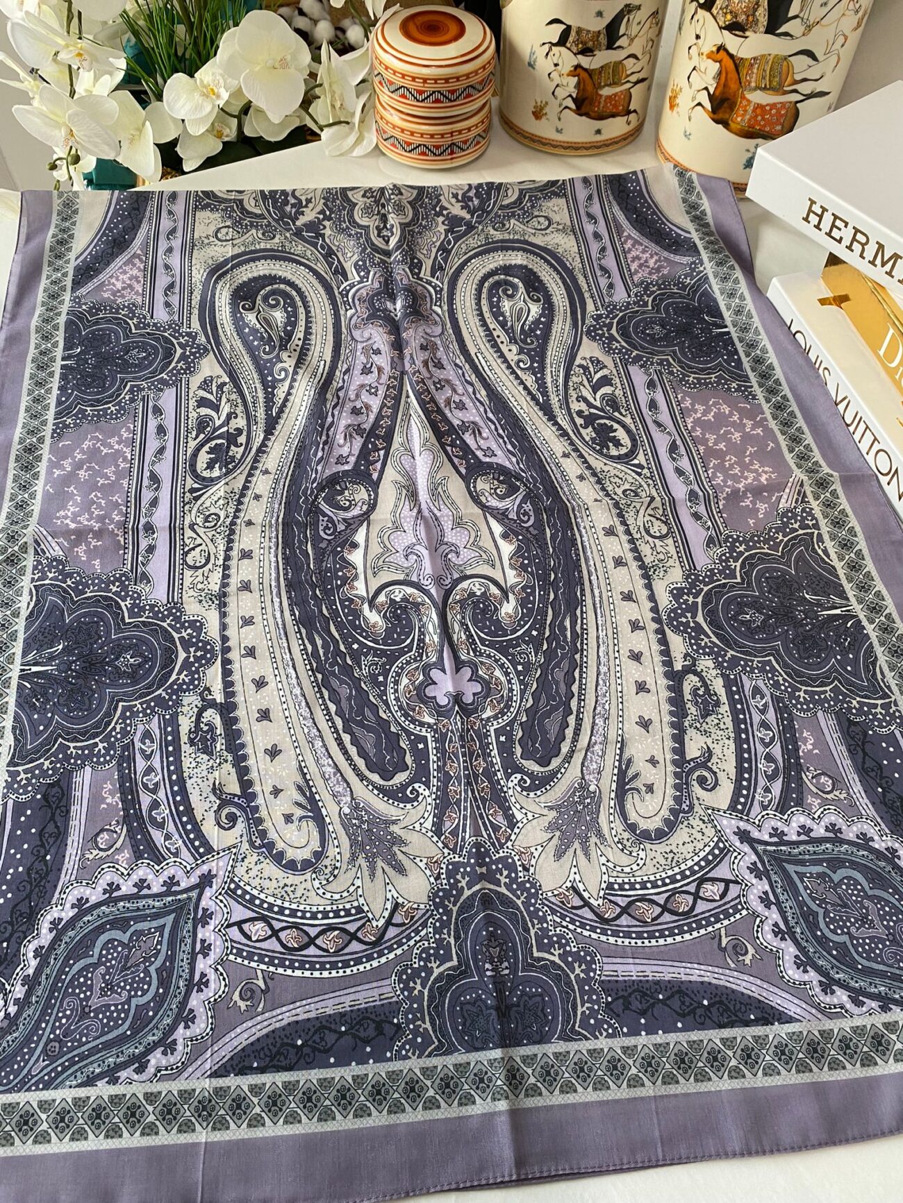 Etnik desen pamuk soft şal-321654 LİLA/KREM