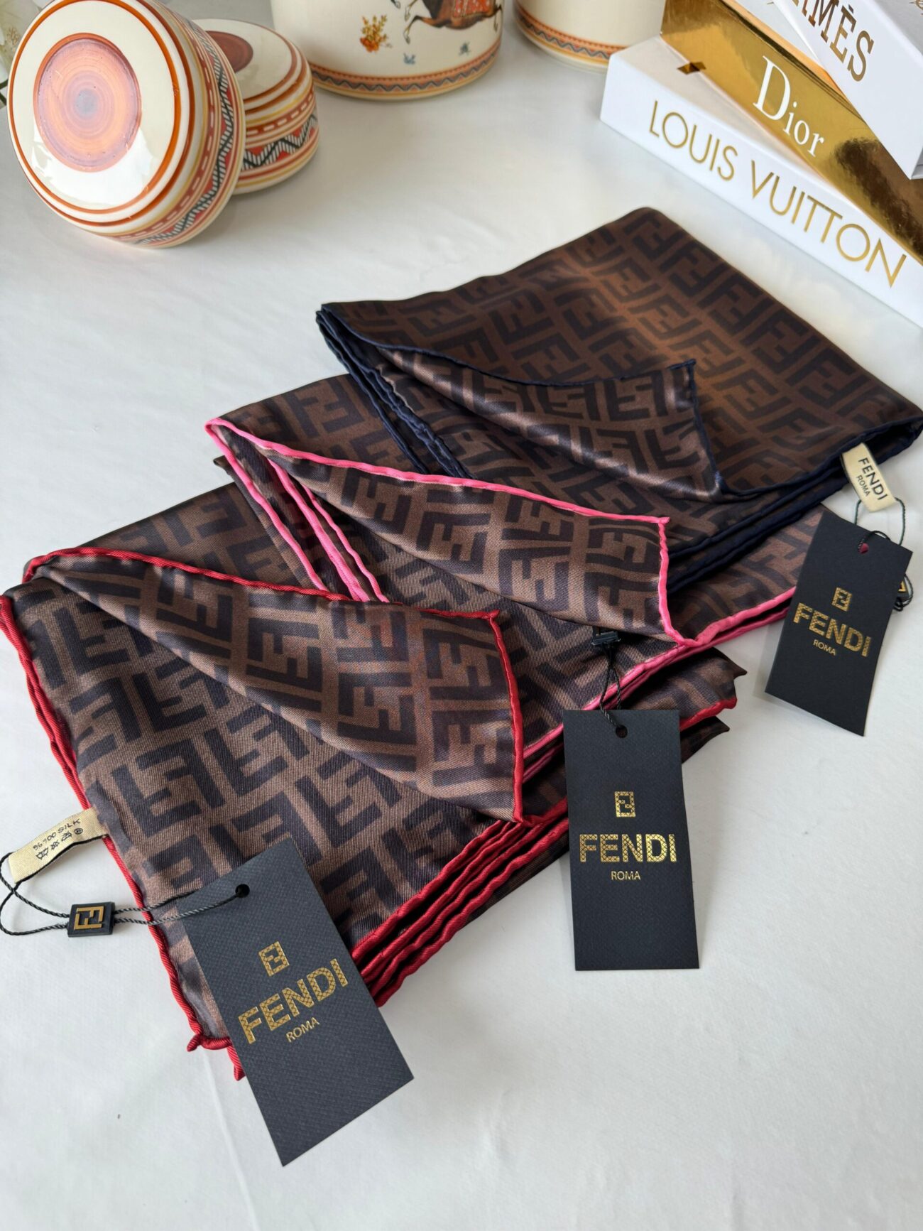 Fendi İthal +% 100 İpek 12 mm Eşarp 657291 - Pamuk Şekeri - Görsel 2