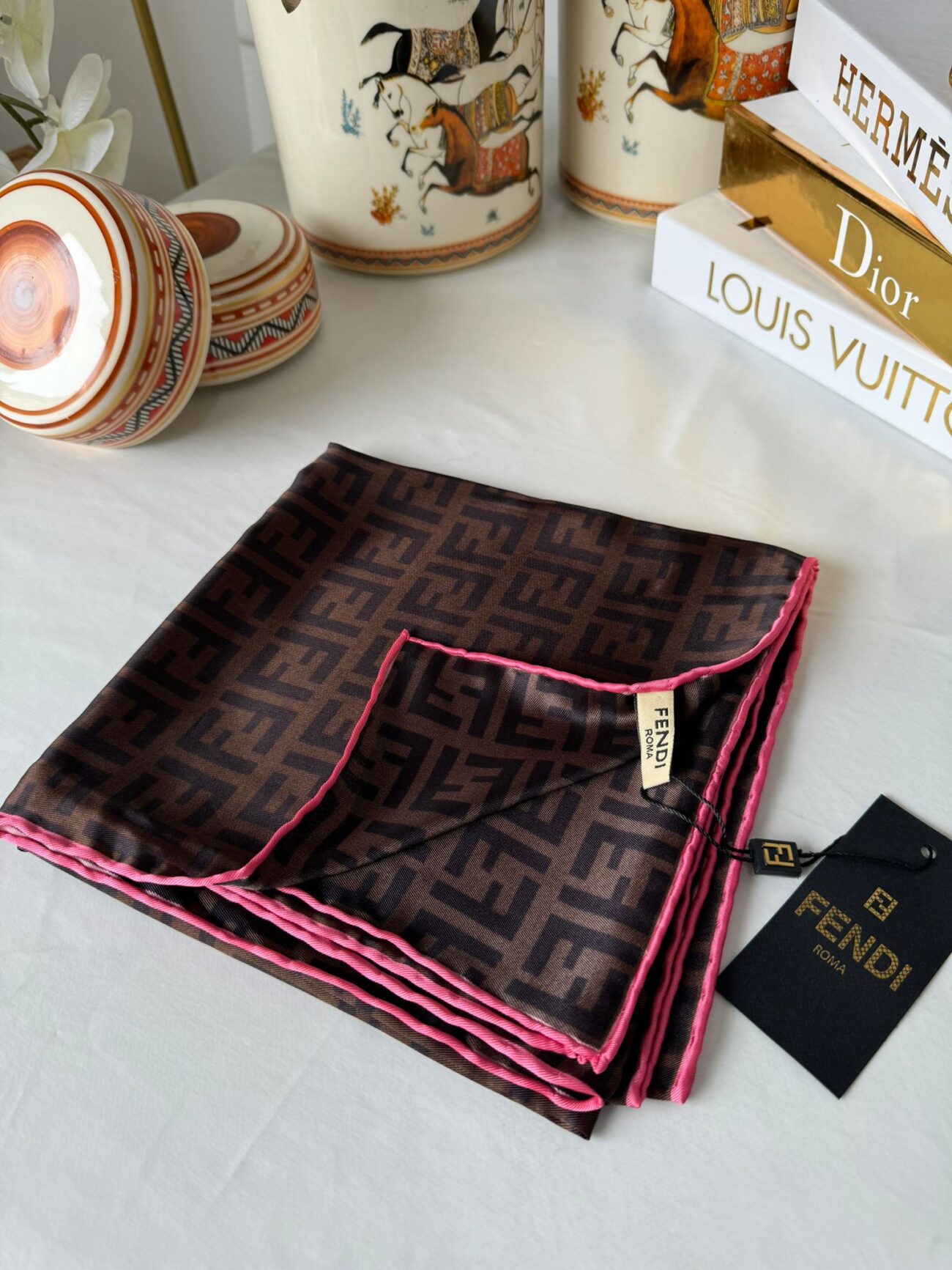 Fendi İthal +% 100 İpek 12 mm Eşarp 657291 - Pamuk Şekeri