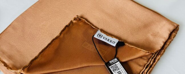 Vakko Çift Taraflı 12 mm %100 İpek Eşarp 10044 - Karamel/ Taba