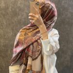İthal Etro Yeni Sezon İthal Etnik Desen Vual İpek Şal 10041 - Karamel