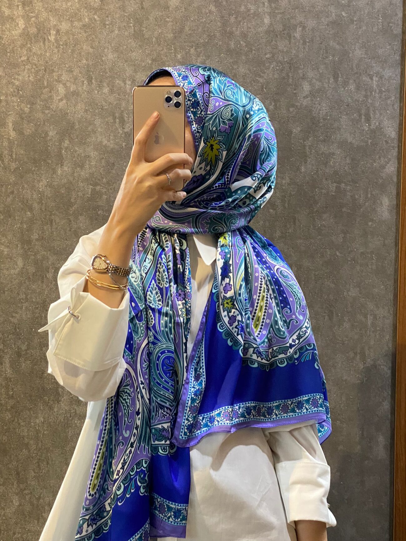 İthal Etro Yeni Sezon İthal Etnik Desen Vual İpek Şal 10041 - Saks - Görsel 3