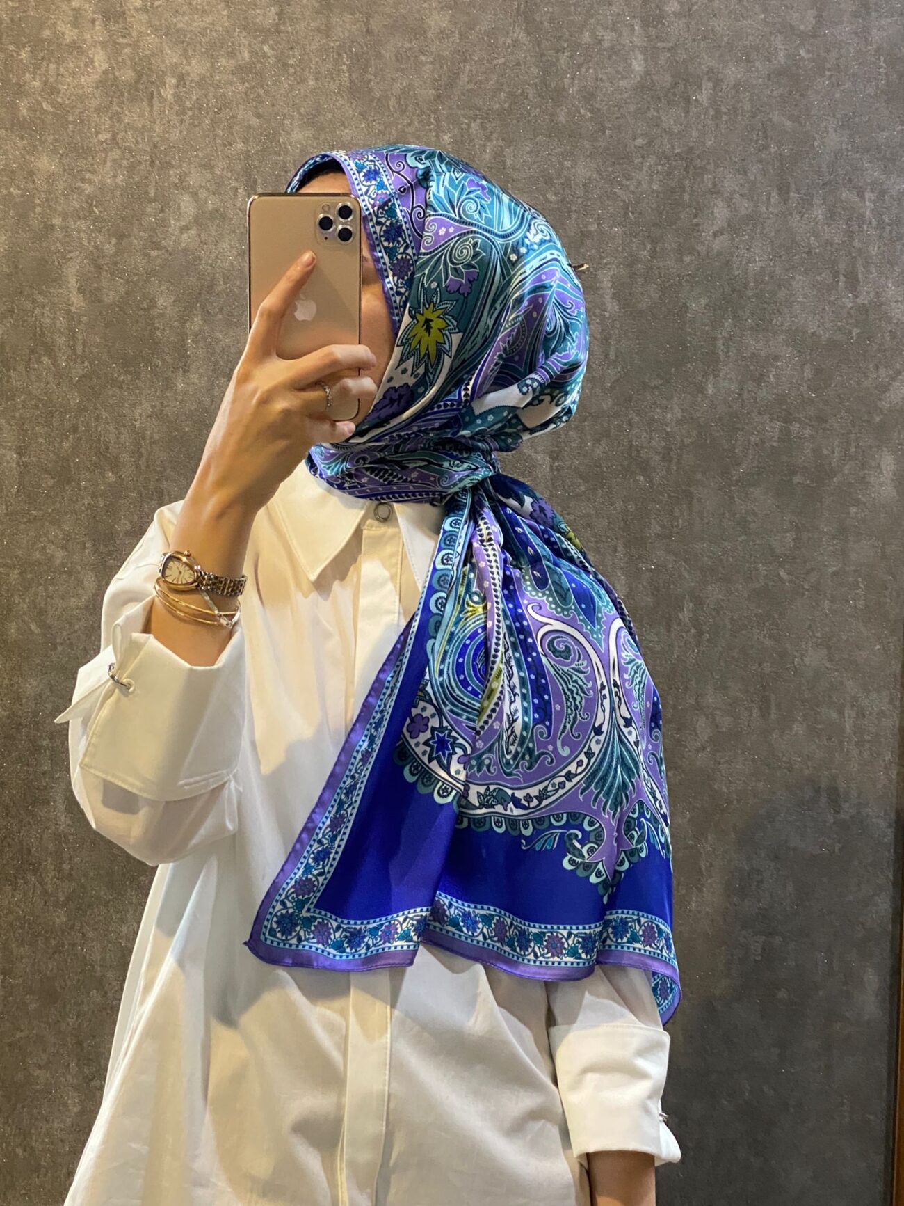 İthal Etro Yeni Sezon İthal Etnik Desen Vual İpek Şal 10041 - Saks - Görsel 4