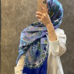 İthal Etro Yeni Sezon İthal Etnik Desen Vual İpek Şal 10041 - Saks