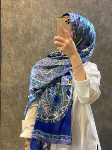 İthal Etro Yeni Sezon İthal Etnik Desen Vual İpek Şal 10041 - Saks