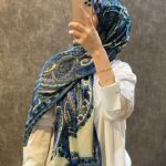 İthal Etro Yeni Sezon İthal Etnik Desen Vual İpek Şal 10041 - Gece Mavisi