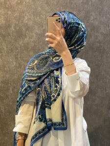 İthal Etro Yeni Sezon İthal Etnik Desen Vual İpek Şal 10041 - Gece Mavisi