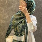 İthal Etro Yeni Sezon İthal Etnik Desen Vual İpek Şal 10041 - Yeşil