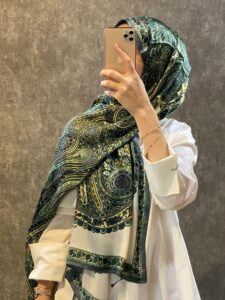 İthal Etro Yeni Sezon İthal Etnik Desen Vual İpek Şal 10041 - Yeşil