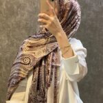 İthal Etro Yeni Sezon İthal Etnik Desen Vual İpek Şal 10041 - Vizon