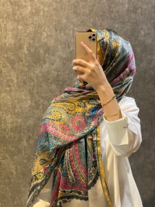 İthal Etro Yeni Sezon İthal Etnik Desen Vual İpek Şal 10041 - Gold