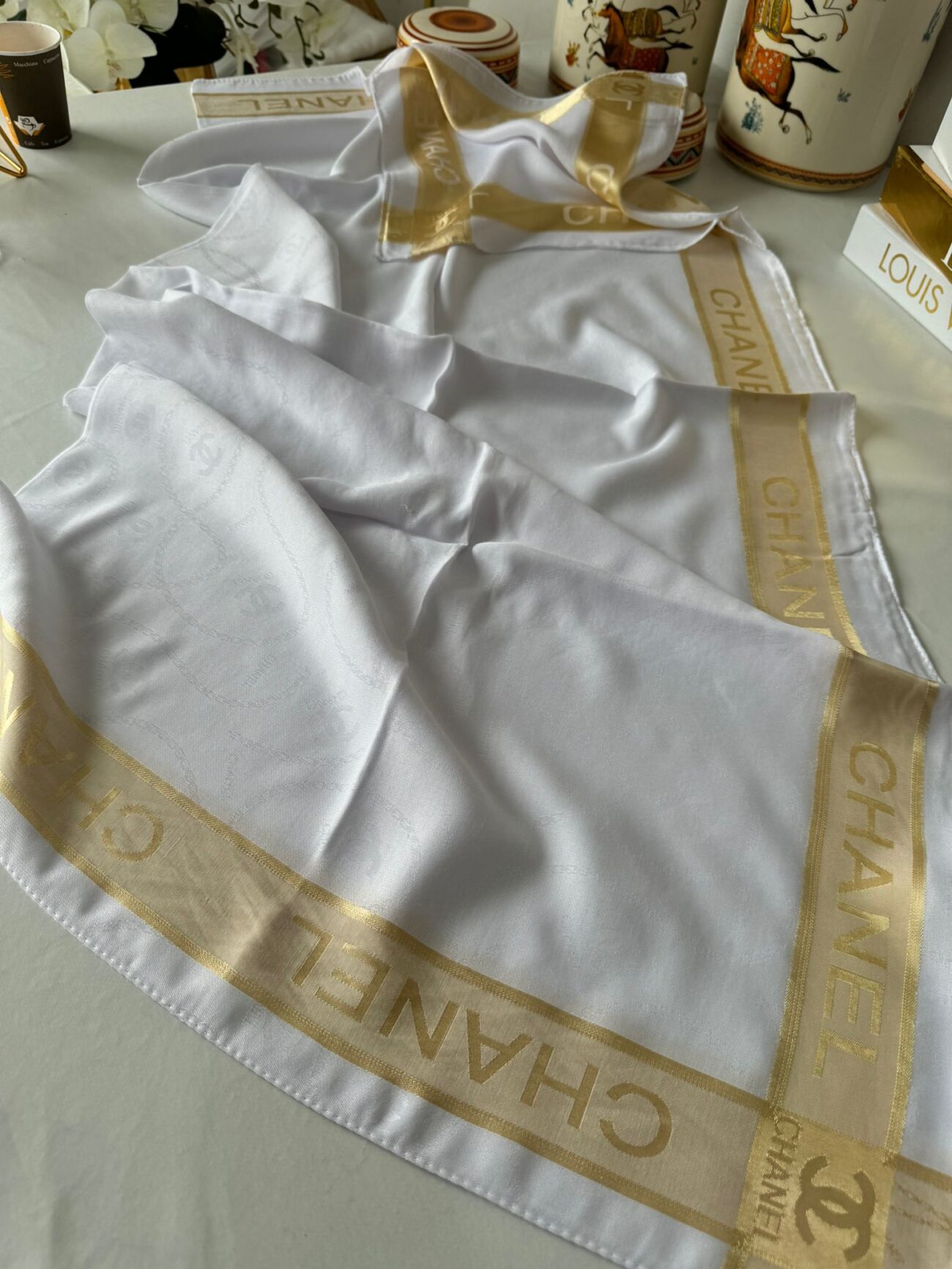 CHANEL YÜN İPEK ŞAL EŞARP 10446 - Beyaz