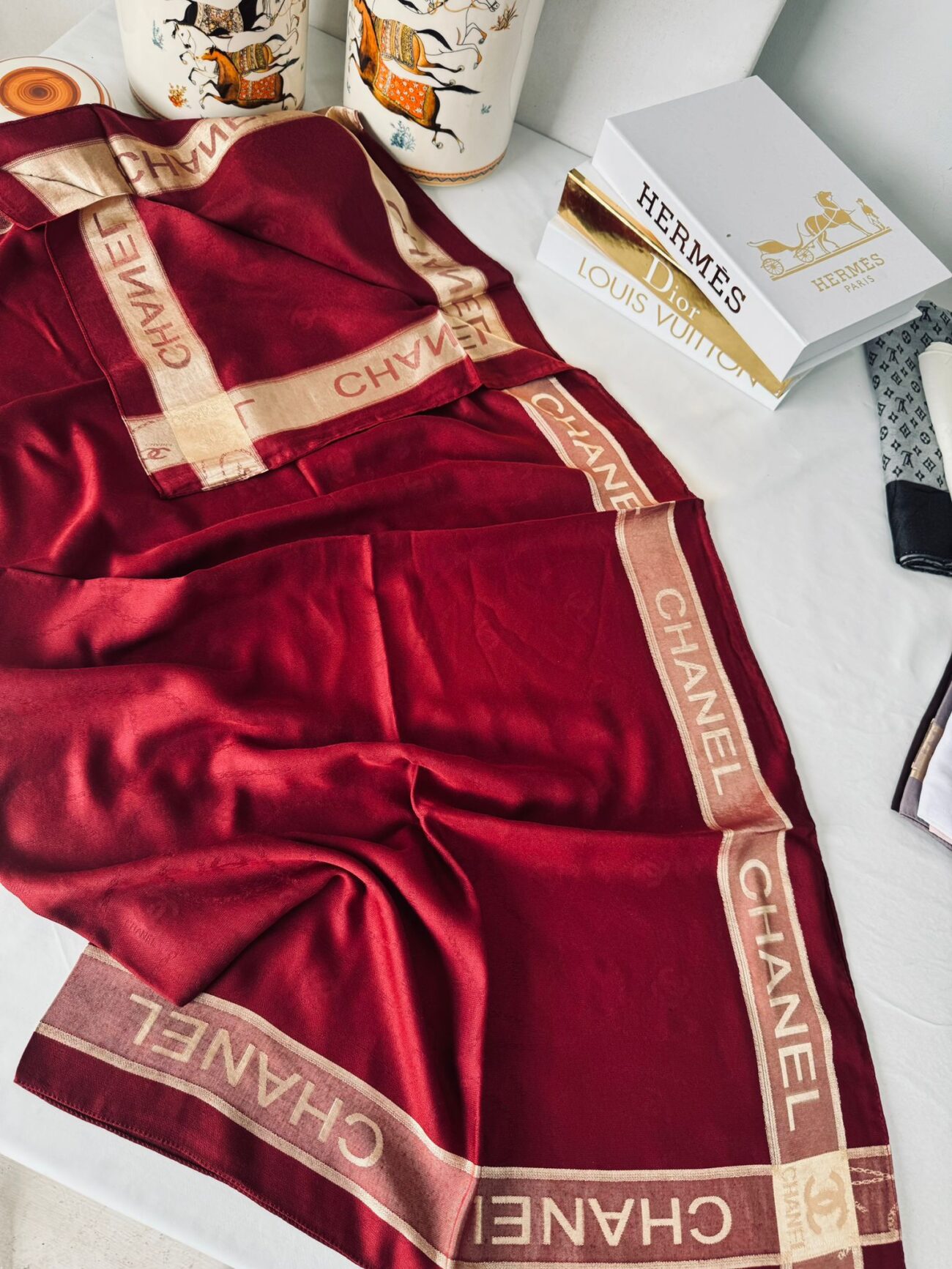 CHANEL YÜN İPEK ŞAL EŞARP 10446 - Bordo