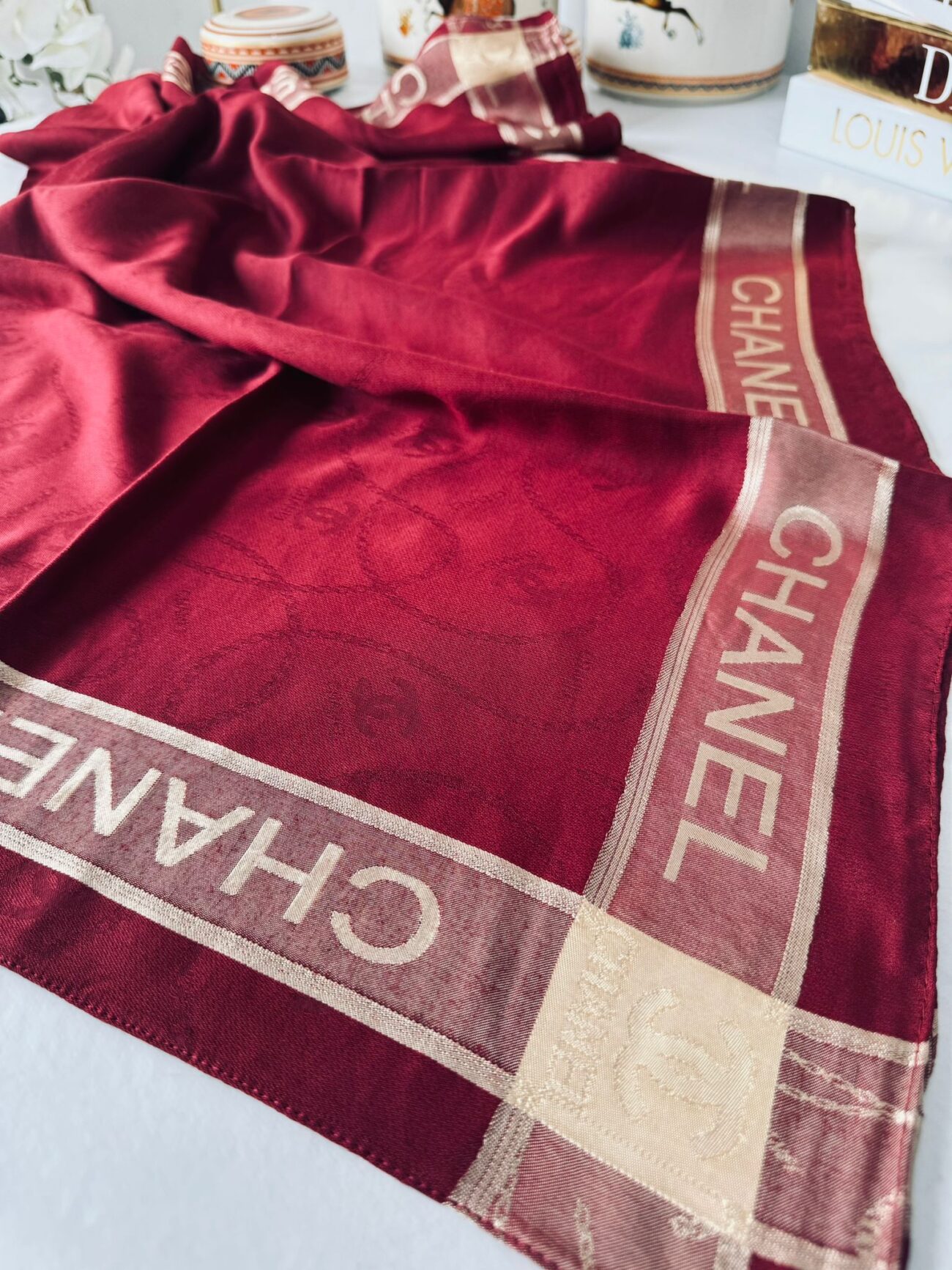 CHANEL YÜN İPEK ŞAL EŞARP 10446 - Bordo - Görsel 2