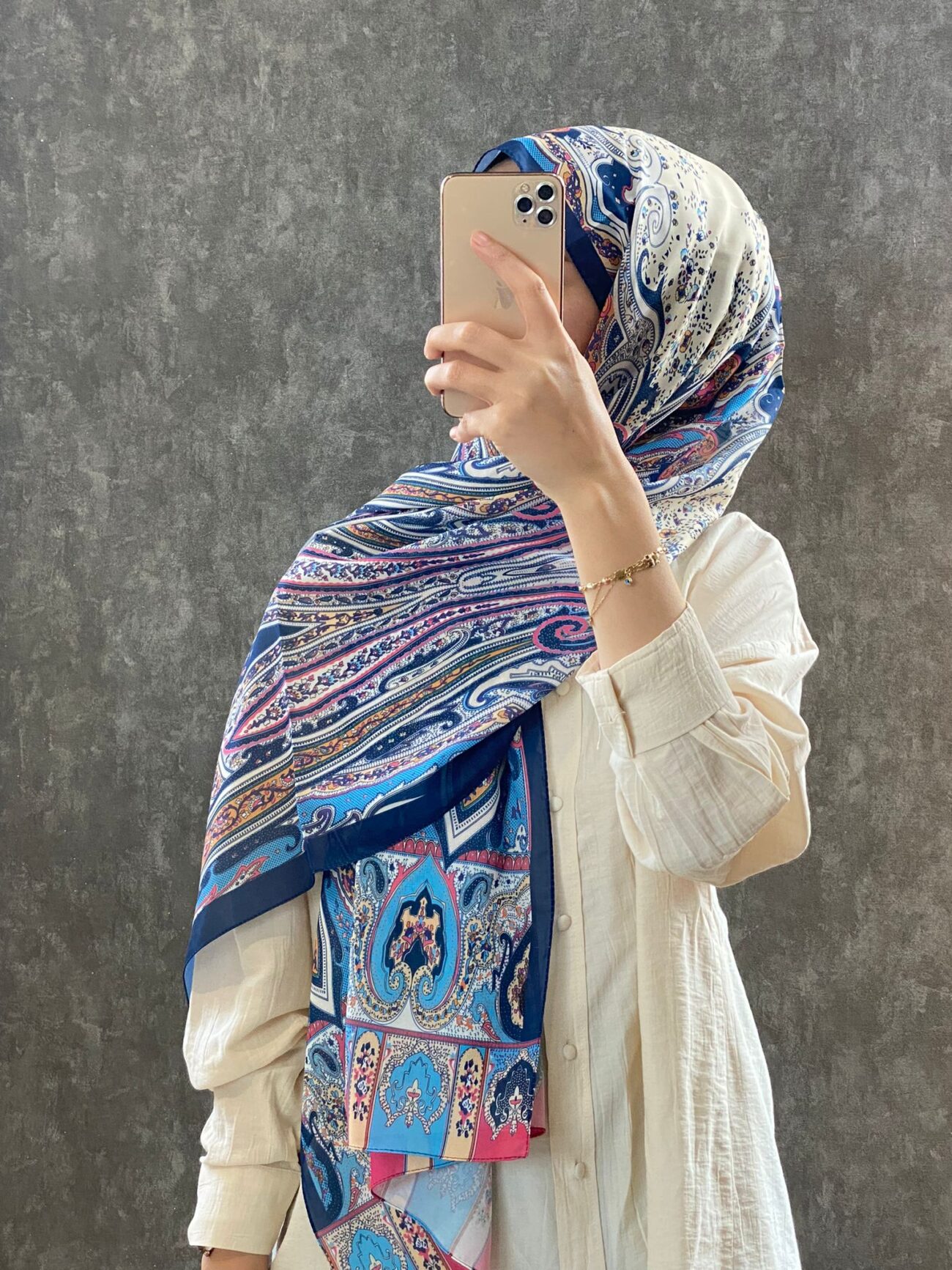 ETRO KAYMAYAN VUAL İPEK ŞAL 025025 - lacivert/pembe - Görsel 2