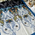 Etnik Desen Pamuk İpek Şal - mavi siyah