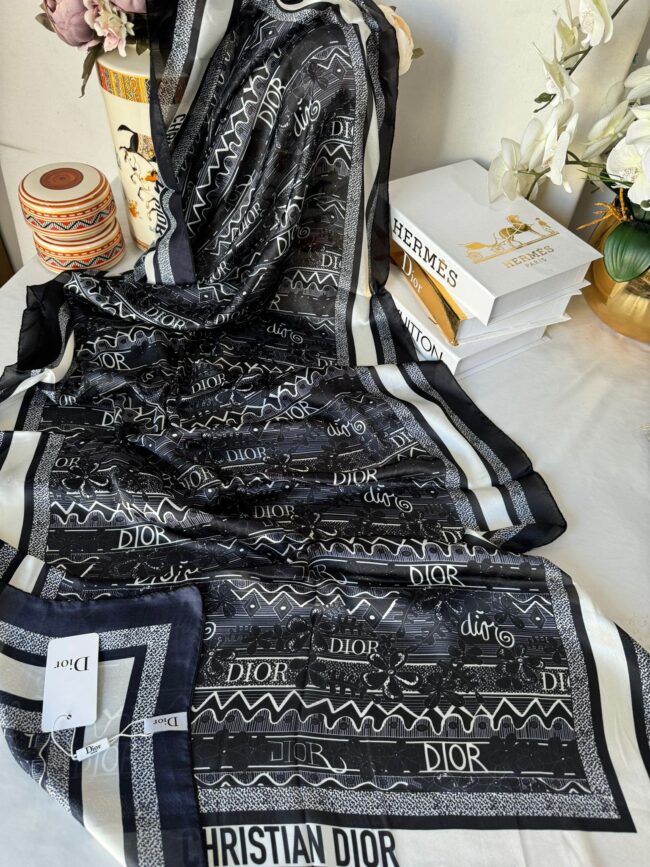 Dior Çift Taraflı İthal Vual İpel Şal 78632 - Lacivert-Siyah