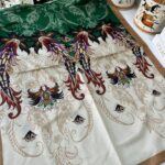 Etnik Desen Pamuk İpek Şal - zümrüt çikolata