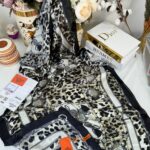 Hermes Leopar Çift Taradlı Vual İpek Şal 11143 - Yeşil