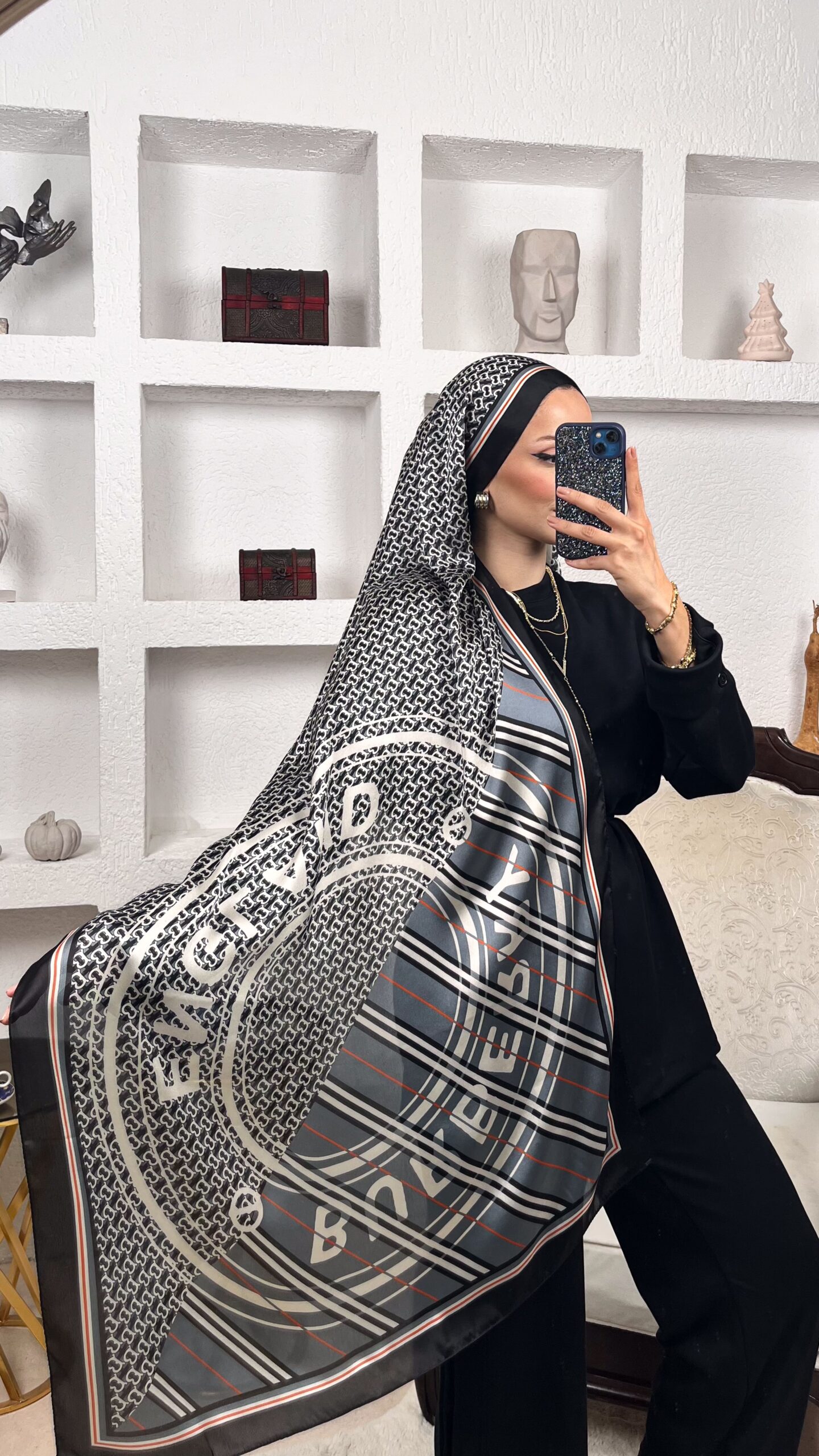 Burberry Çift Taraflı İthal Vual İpel Şal 78631 - Füme  Siyah