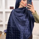 İthal Lv Pamuk Yün İpek Şal 49104 - Lacivert