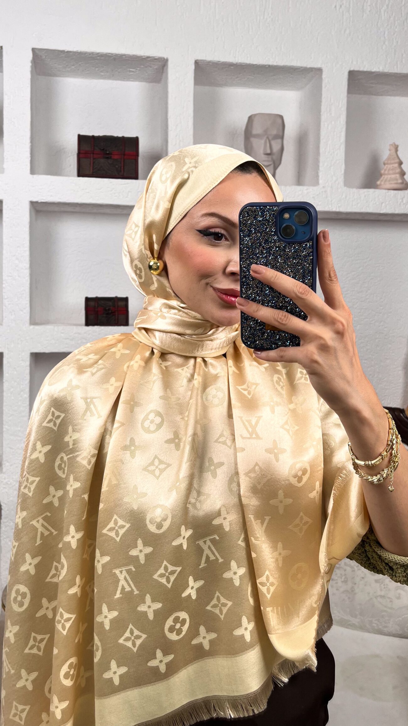 İthal Lv Pamuk Yün İpek Şal 49104 - Bej