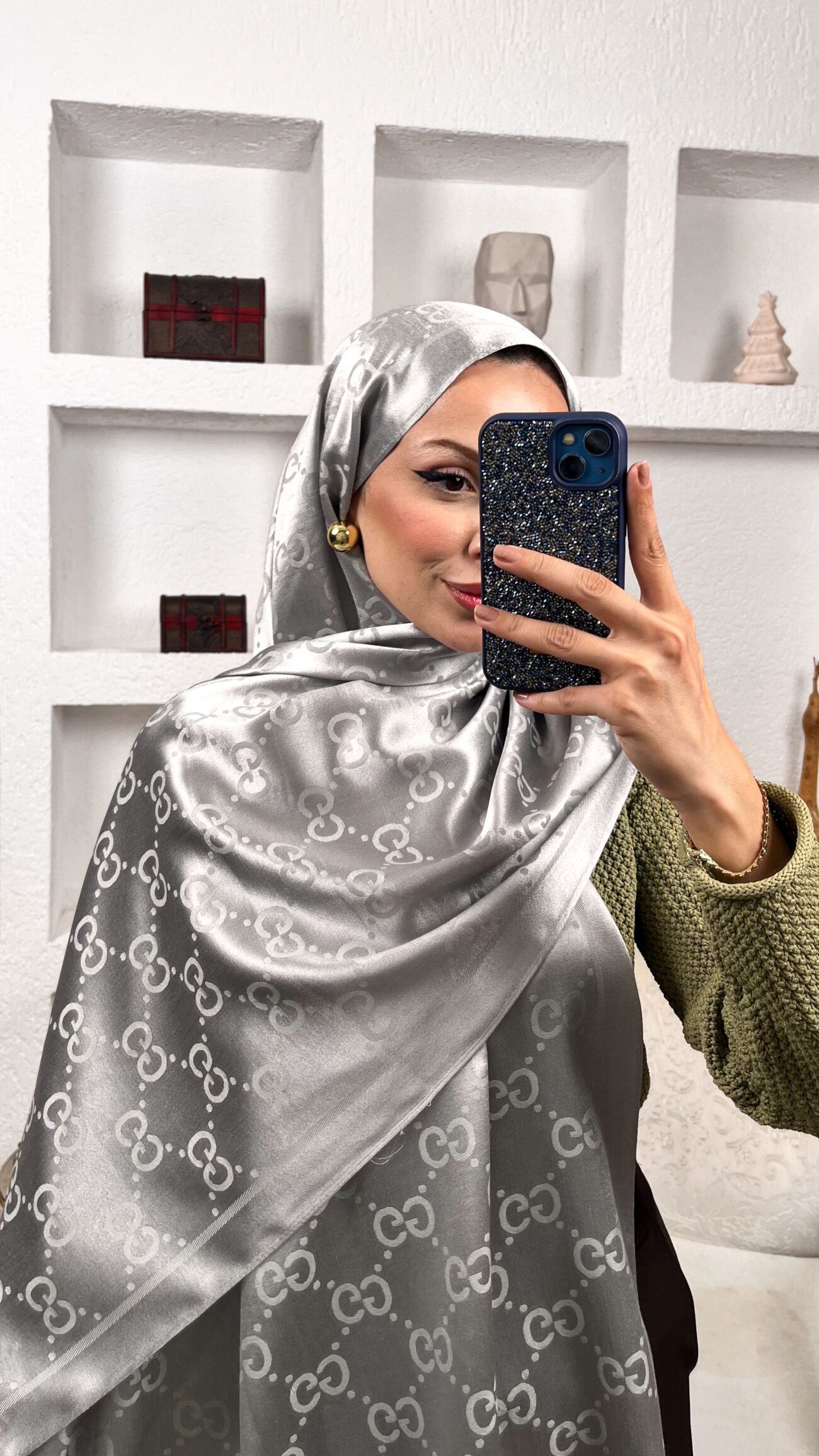 İthal G Pamuk Yün İpek Şal 49102 - Gümüş - Görsel 2