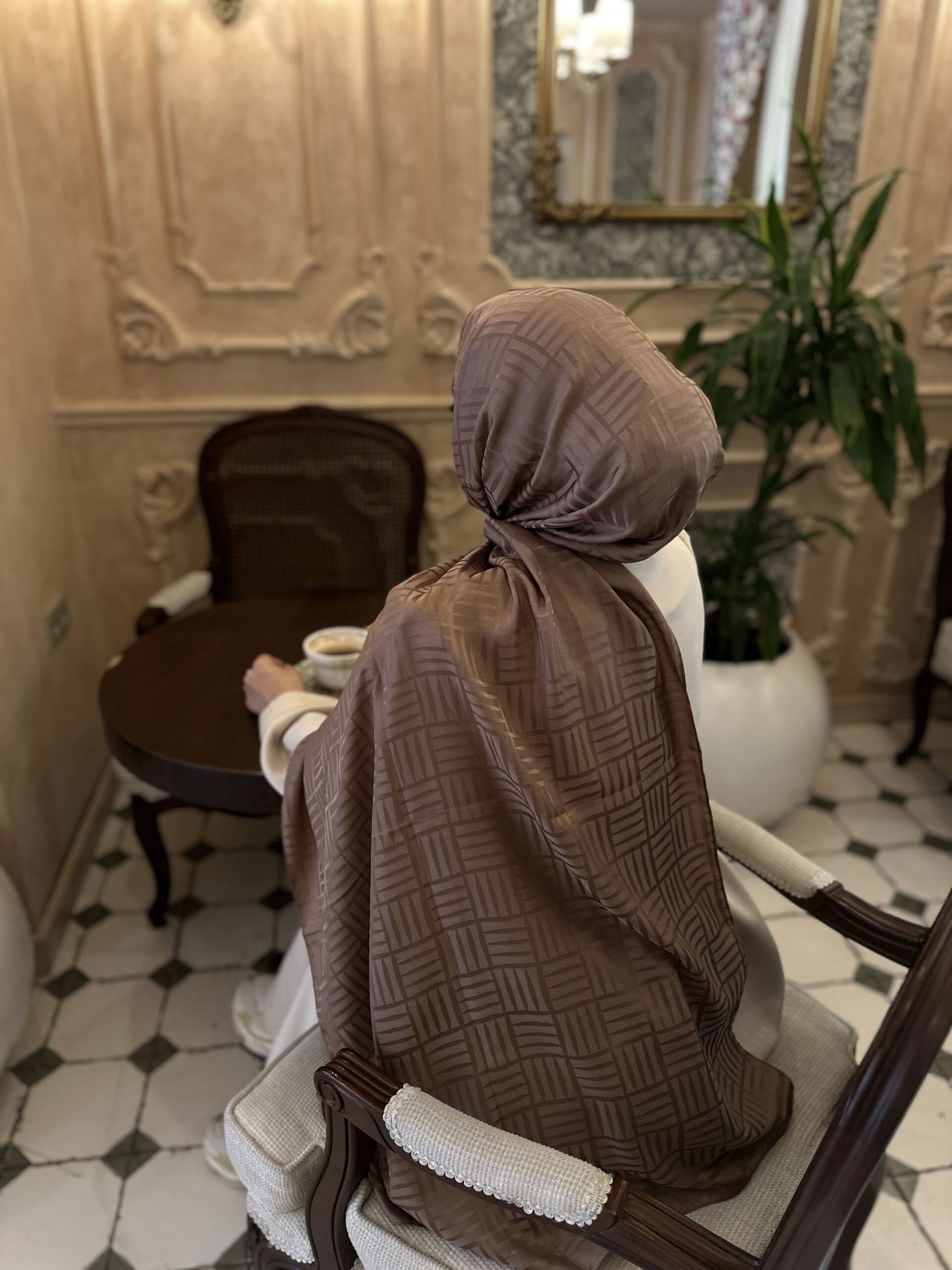 Kibrit Desen İpeksi Jakar Şal – 44511 Mocha