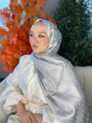 İthal Dior Pamuk Yün İpek Şal 49103 - Gümüş