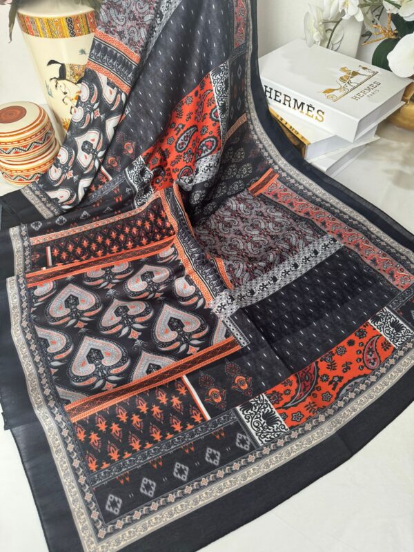 Etnik Desen Pamuk Soft Şal 83923 – Siyah