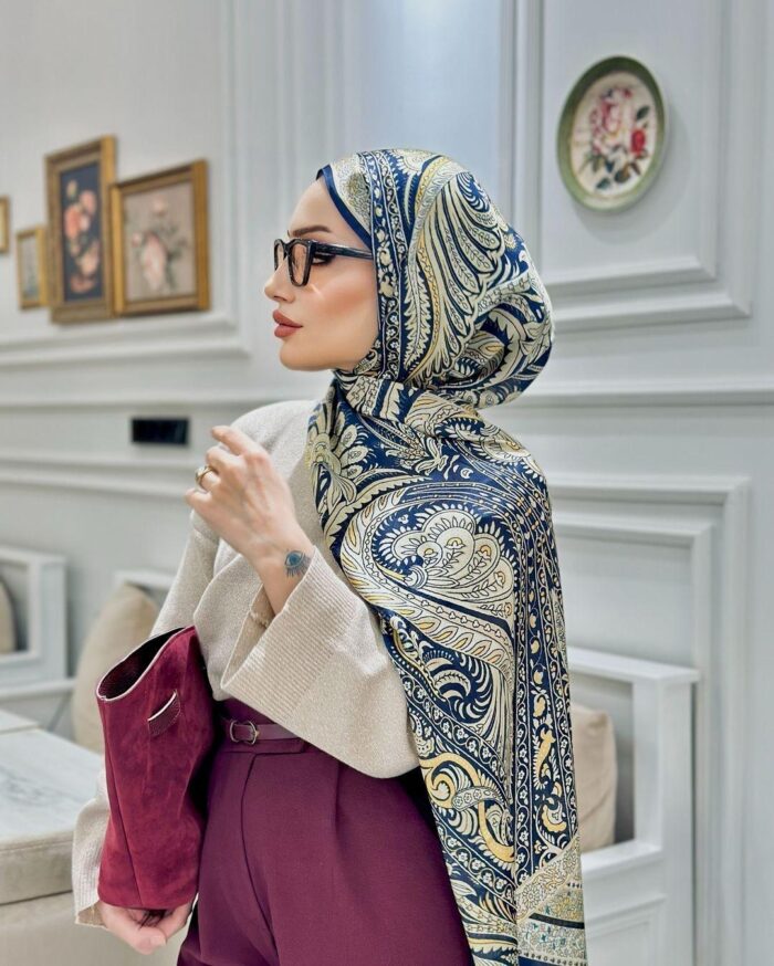 İTHAL ETRO DESEN NEW VUAL İPEK ŞAL 44344 - Lacivert - Görsel 3