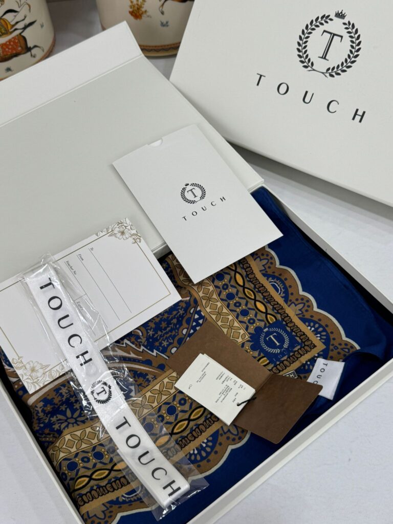 Touch İthal Etnik Desen Pamuk İpek Şal 63460- Gök Mavi