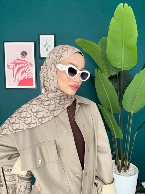 Dior Desenli İpek Kaşmir Çift Taraflı Şal 78002 – Kahve