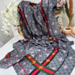 Gucci ARI Desen İthal Vual Çifttaraflı Şal-25124-Antrasit