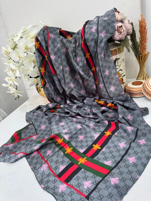 Gucci ARI Desen İthal Vual Çifttaraflı Şal-25124-Antrasit