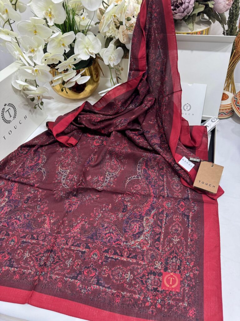 Touch İthal Etnik Desen Pamuk İpek Şal 63456 - Kırmızı