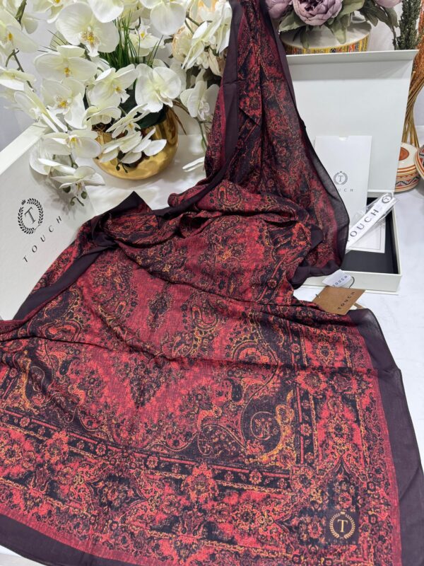 Touch İthal Etnik Desen Pamuk İpek Şal 63456 – Bordo
